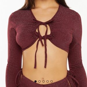 Savage X Fenty Sleep & Shine Long-Sleeve Crop Tee in Red Cocoa